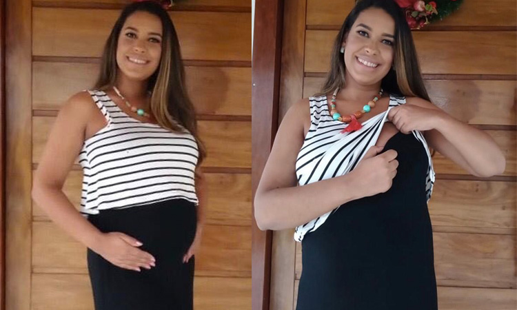 Looks para mães lactantes vestido longo Moda Mamãe Eu Quero