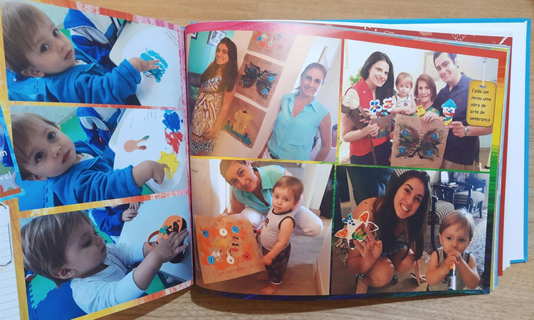 Desenhos e trabalhos das crianças registrado em um fotolivro