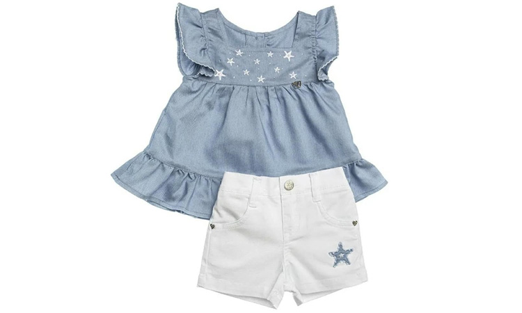 Lookinhos com a cara do verão Bata Jeans e Shorts Branco Rique Baby Store - It Mãe
