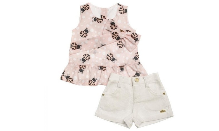 Conjunto regata rosa e shorts branco Rique Baby Store